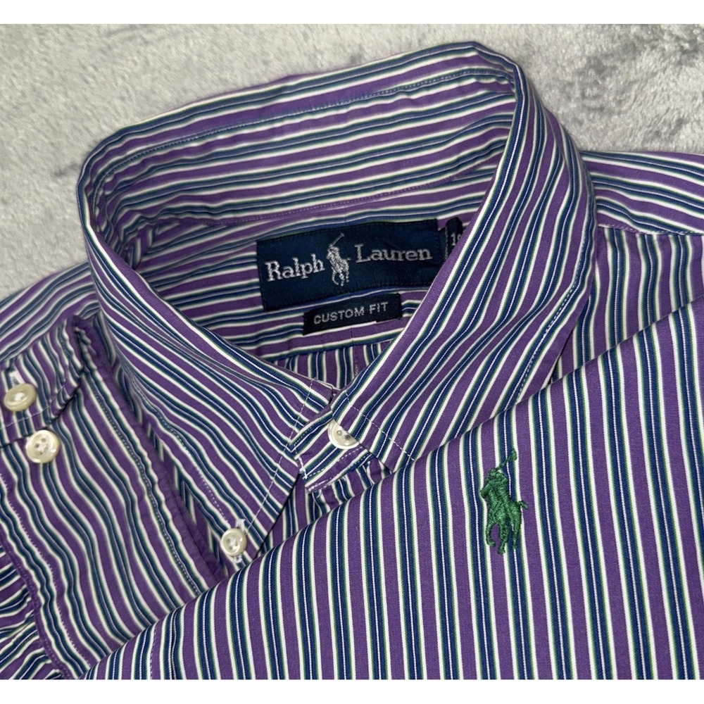 Vintage Polo Ralph Lauren Button down Shirt Men Custom Fit Large Stripes EUC